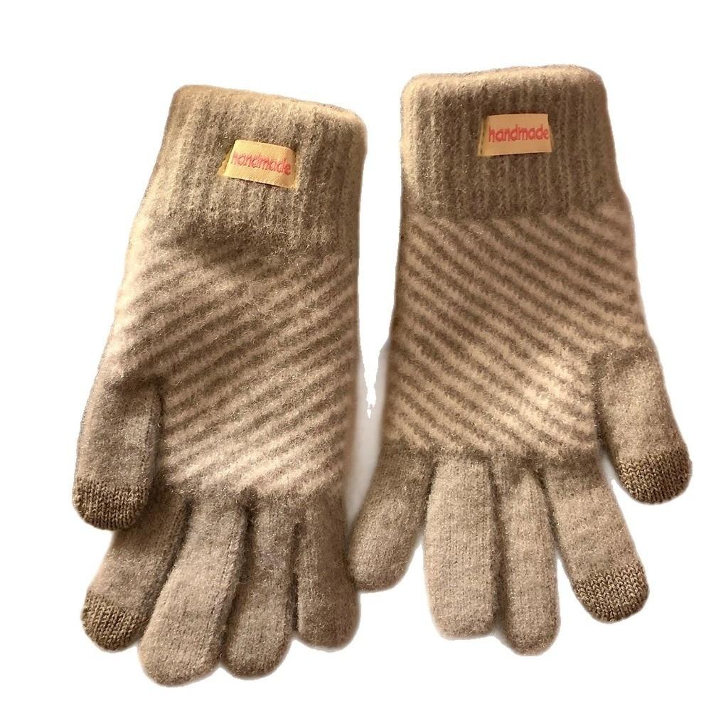 Polyester Fuzzy Striped Knitted Gloves One Size Thick Fleece Lined Gloves For Student
