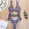 Women's Swimsuit Solid Color Drawstring Back Tie Sexy Cutout Thong One Piece Swimsuit Bikini Beachwear Bathing Suits