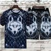 Sady triček Wolf King Letní 3D potisk trička vlka Tepláky Módní 2dílná sada Pánská trička Pánské trička šortky Set Pánské oblečení