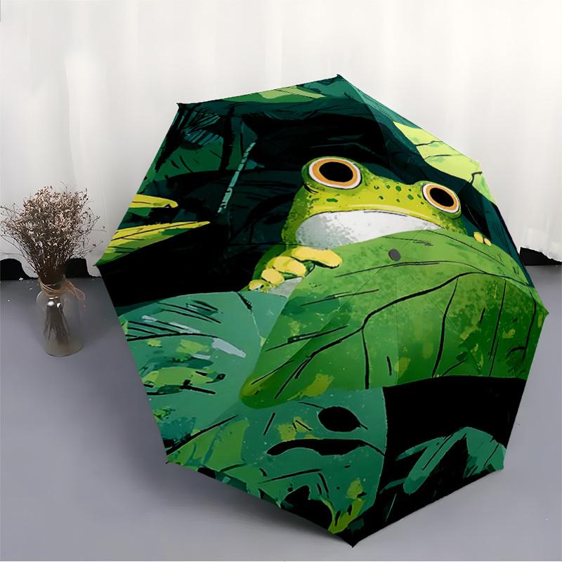 1 pièce Parapluie Automatique Ouverture/Fermeture Grenouille Feuilles, Parapluie Pliant Portable pour Voyage, Événements Thématiques012