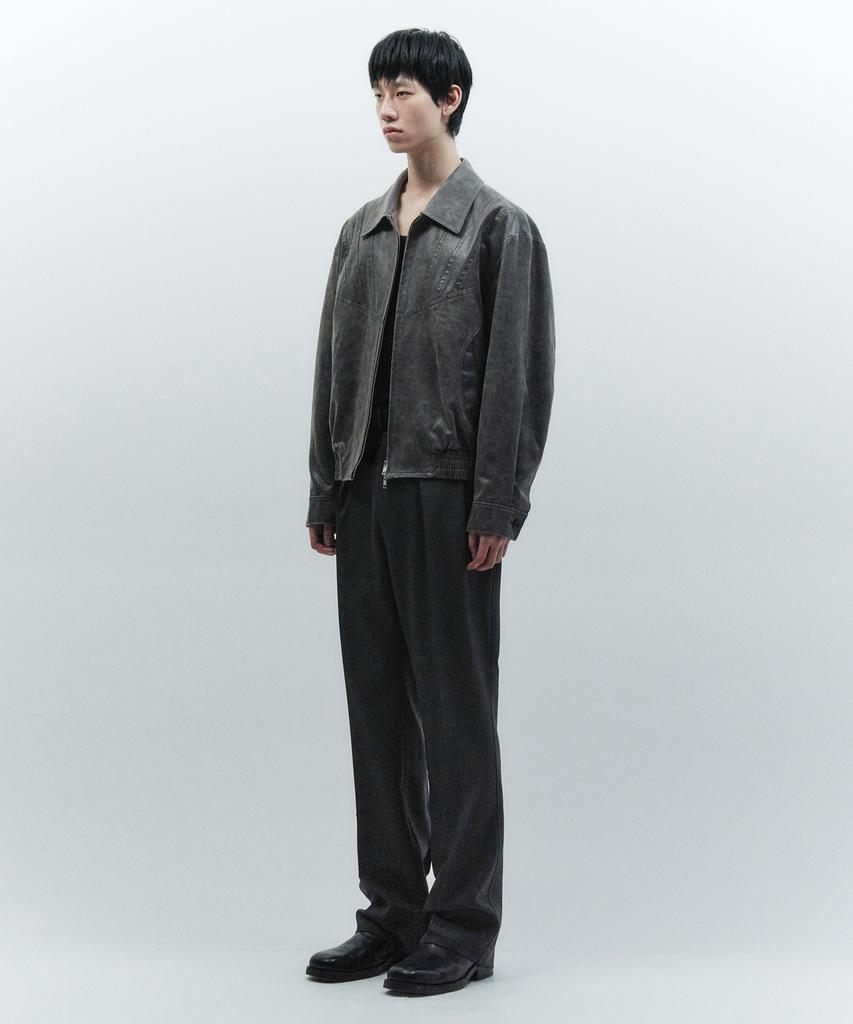 INSILENCE Belted Double-Pleated Wool Pants Charcoal