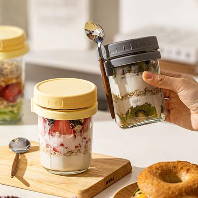 Overnight Oats Containers with Airtight Lid & Spoon 350ml Breakfast Container for Yogurt Salad Chia Pudding Leak-Proof Portable Glass Jars