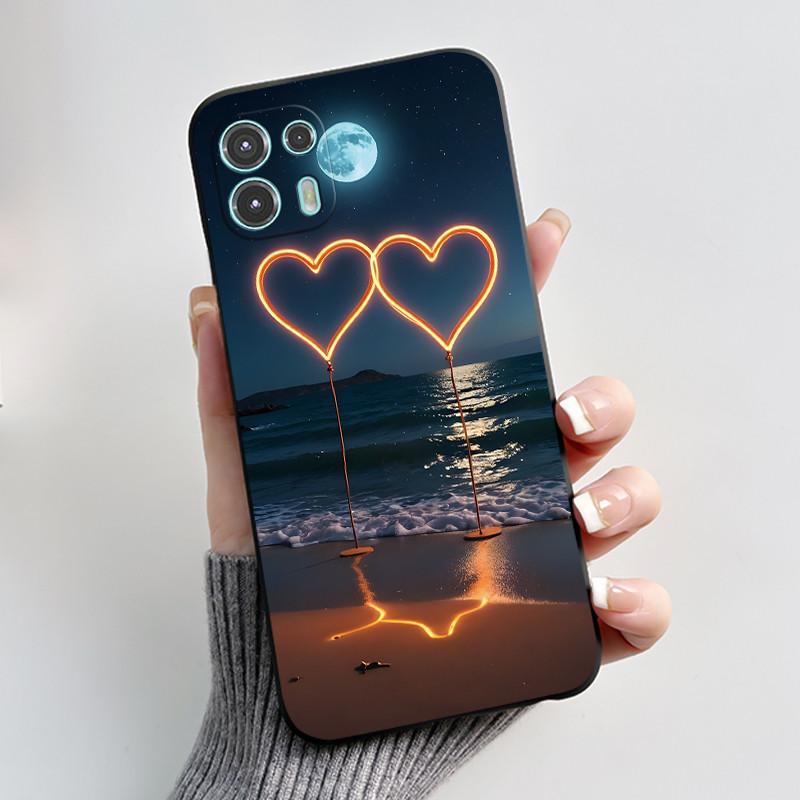 For Motorola Edge 20 Lite Case XT2139-1 Pretty Girl Cute Heart Rabbit Black TPU Silicone Back Cover For Moto Edge 20 Fusion Case