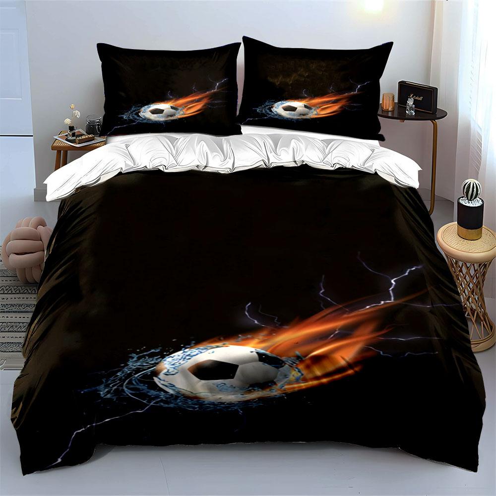 Flammendes Fußball-Design. Bettwäsche-Sets Bettbezug-Sets Bettbezüge Kissenbezüge(1 * Bettbezug 2 * Kissenbezüge ohne Bettdecke)