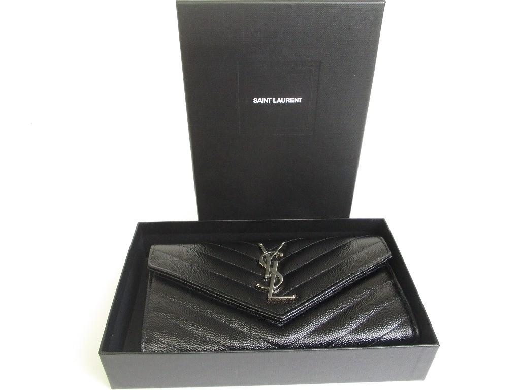 Autentická peňaženka Saint Laurent YSL strieborné logo YSL čierna koža dlhá s klopou #a875 Obnovená