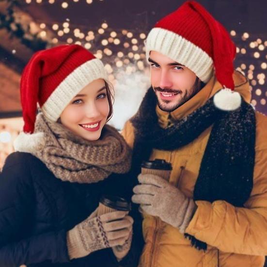 Santa Hat for Adults Kids Winter Knitted Christmas Hat Xmas Party Skull Cap with Pompom for Men Women