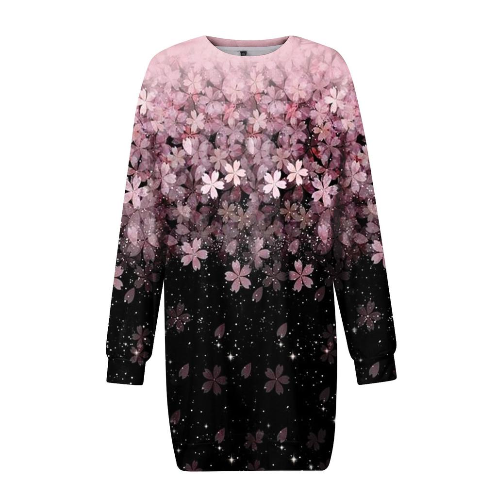 Long Sleeve Dress For Women Casual Printed Pullover Hip Pack Dress Sweater Dress