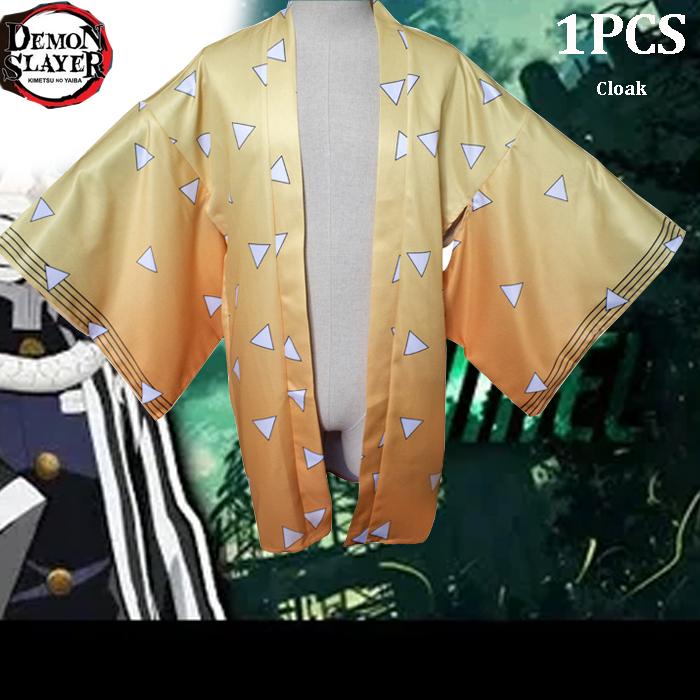 Anime Kimetsu No Yaiba Cosplay jelmez Demon Slayer Agatsuma Zenitsu Cosplay Kimono Capes nadrág felső Halloween jelmez sárga