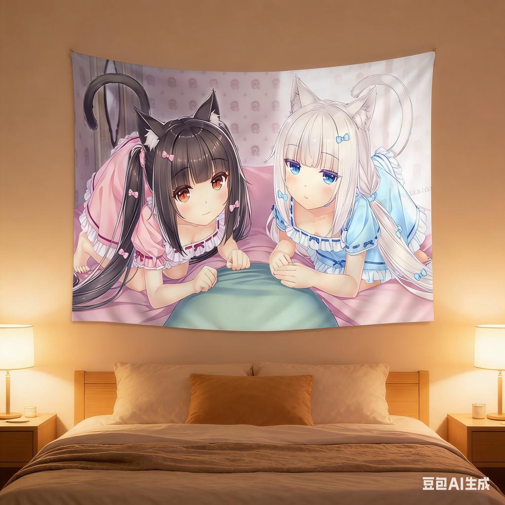 Tapestry Wall Hanging Multiple Sizes HD Print Catgirl Anime Colorful Polyester Living Room Bedroom Dorm Decor Gift