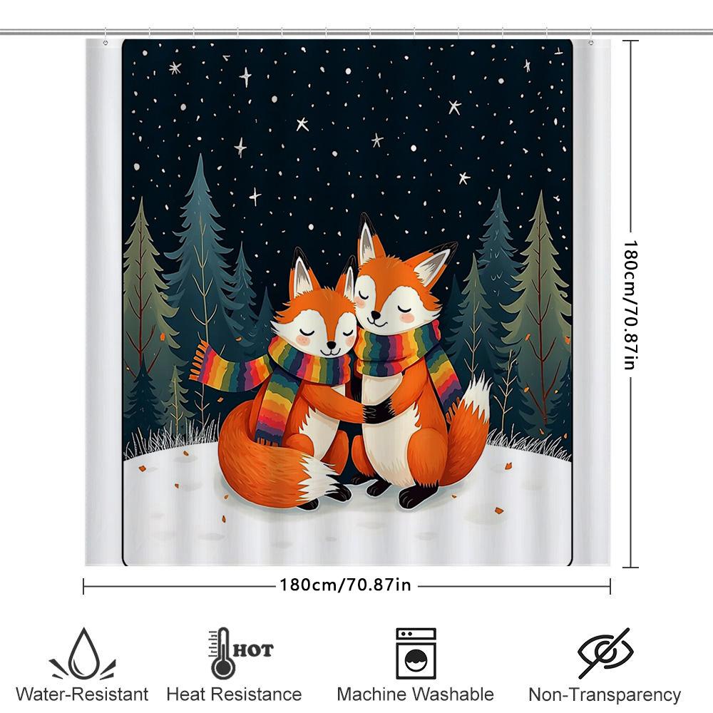 Foxes Winter Forest Shower Curtain Woodland Animal Nature Decor Bathroom Set Cozy Home Vibes Rustic Farmhouse Style Gift