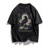 Vintage Gotische Raaf Print T-shirt Unisex Gewassen Zwart Ronde Hals Oversized Tee Y2K Streetwear Korte Mouw