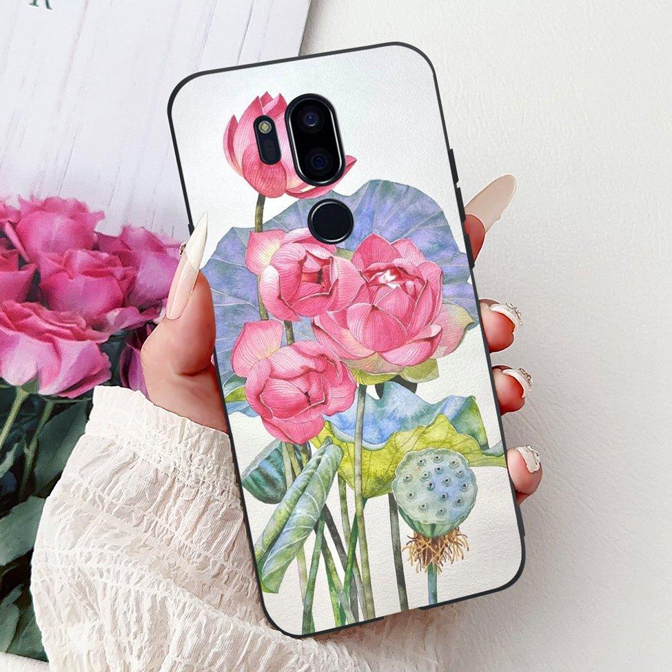 För LG G7 ThinQ Fodral Svart Silikon Söt Katt Mode Blommor Cool Målad Baksida För LG G7ThinQ Telefonfodral LMG710EM