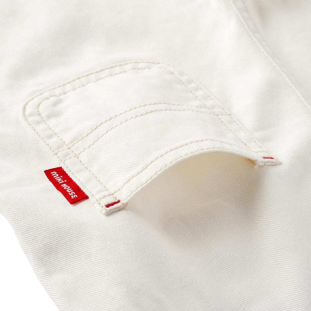 Plain White [MIKI HOUSE] Overalls, 3/4 Length, Logo, Overalls, Pants, Denim, Boys, Girls, Babies, Kids, Children's Clothes, 10-3334-572, 100cm,