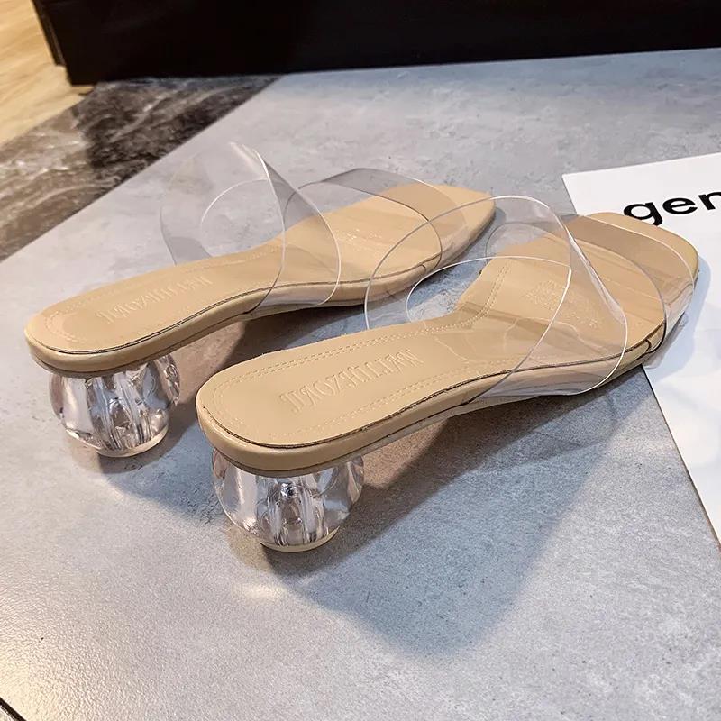 Fashion Summer Women Pumps Sandals 9cm Jelly Slippers Sexy Open Square Toe High Heels Women Transparent Slippers Shoe Heel Clear Sandals