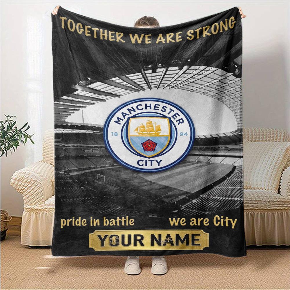 Name Custom Manchester City FC Logo Print Flannel Blanket High Quality Warm Comfortable Cover for All Seasons Perfect for Gifts Home Decor