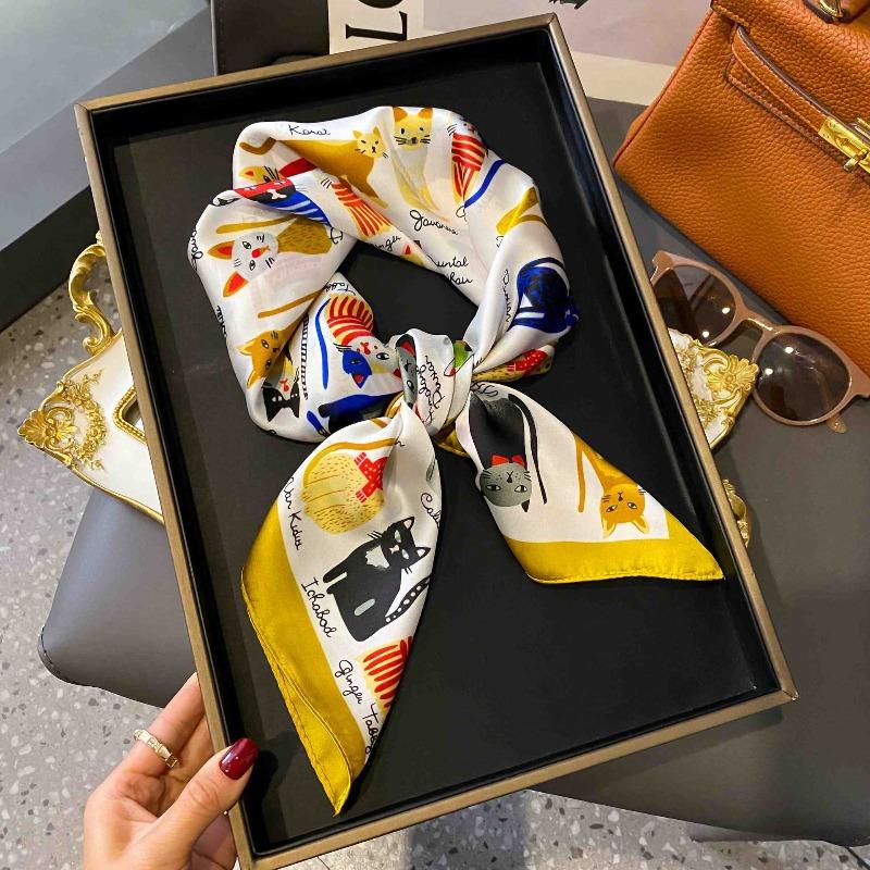 New Striped Silk Scarf Simulation Silk Small Square Scarf Simple Fashion Professional Scarf Silk Scarf Square Scarf High-end Matching