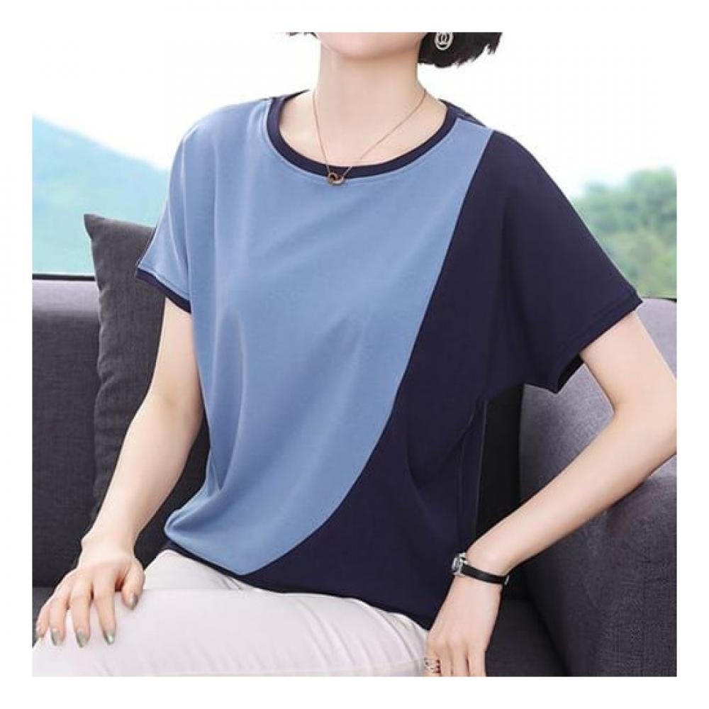 Navava NT1710 Casual Solid Color ConTrasT ShorT Sleeve Round Neck T shirT