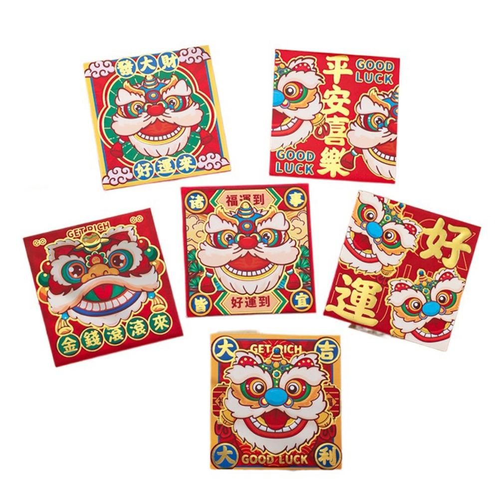 6Pcs Cartoon 2025 Red Envelope Bag Thickened Cute Lucky Red Pocket Gold Stamping New Year Red Packet Spring Festival