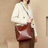 Wide Shoulder Strap Single Shoulder Bag Women's Large-capacity New Leather Women's Bag High-end Sense Niche Women's Crossbody Leather Bucket Bag
