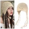 Hollow Out Knit Cap Beanies Ethnic Style Hat Hollow Pearl Tassels Knitted Hat  Apparel Accessories