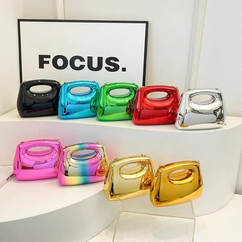 Hot Selling Solid Color Acrylic Hasp Sweet Handbag Versatile Fashion Shoulder Bag Soft Simple Trendy Western Style Crossbody Bag