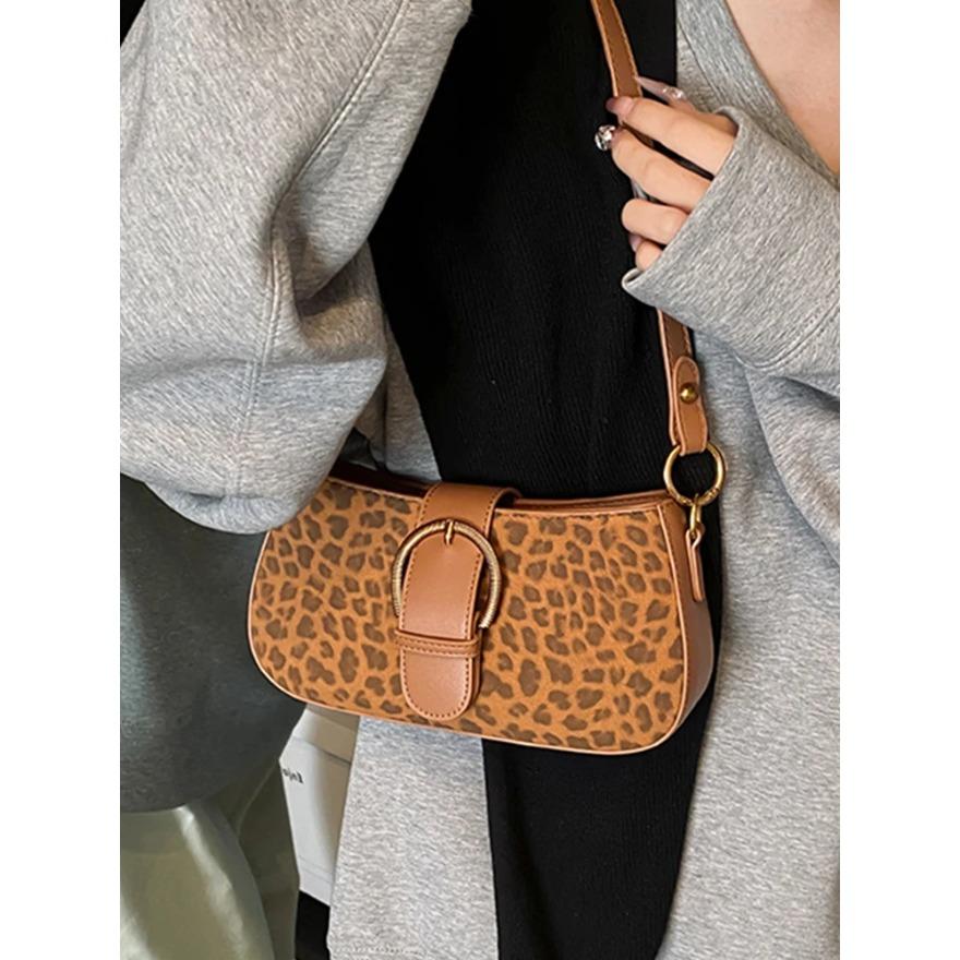 Fashion Leopard Women Bags   Winter Versatile PU Leather Crossbody Bag Lady Daily Work Shoulder Armpit Bags