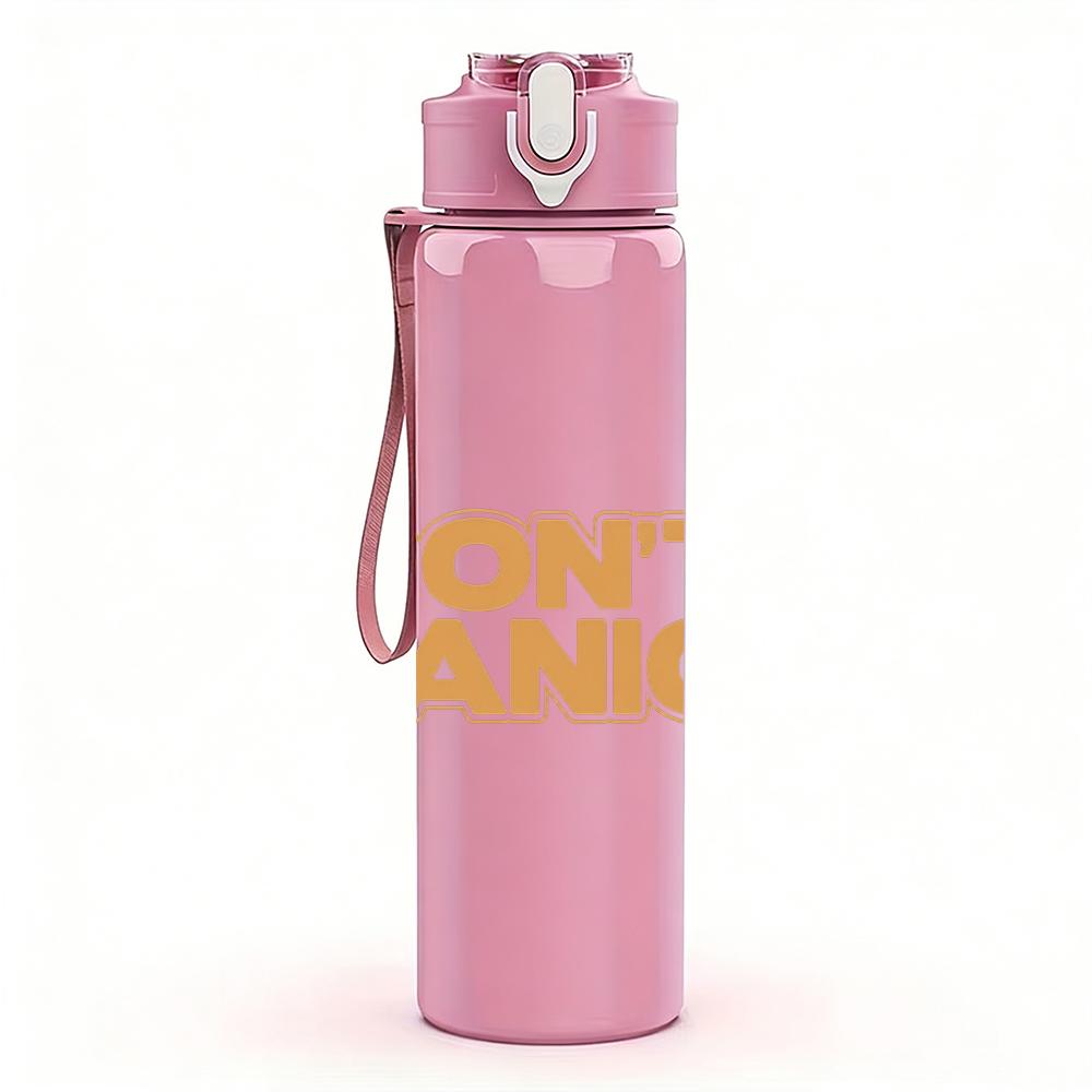 1PC Don't Panic Orange Solid Text Print 750ml Colorful Plastic Sports Water Bottle Leakproof Pop Up Lid with Straw for Outdoor Work Home Use