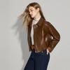 Women's Petite Retro PU Leather Long-Sleeved Jacket