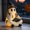 Unique Holiday Craftsmanship Gifts Lighted Vintage Patchwork Ghost, Ghost Reading Book Figurine, Halloween Lamp Decor, Personalized Gift Ideas