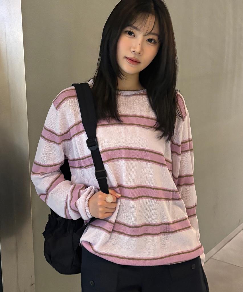 OURHOPE Milo Sheer Stripe Knit - Pink