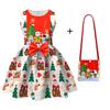 Kids Girls Cartoon Santa Claus Christmas Tree Elk Print Bow Sleeveless Casual Dress