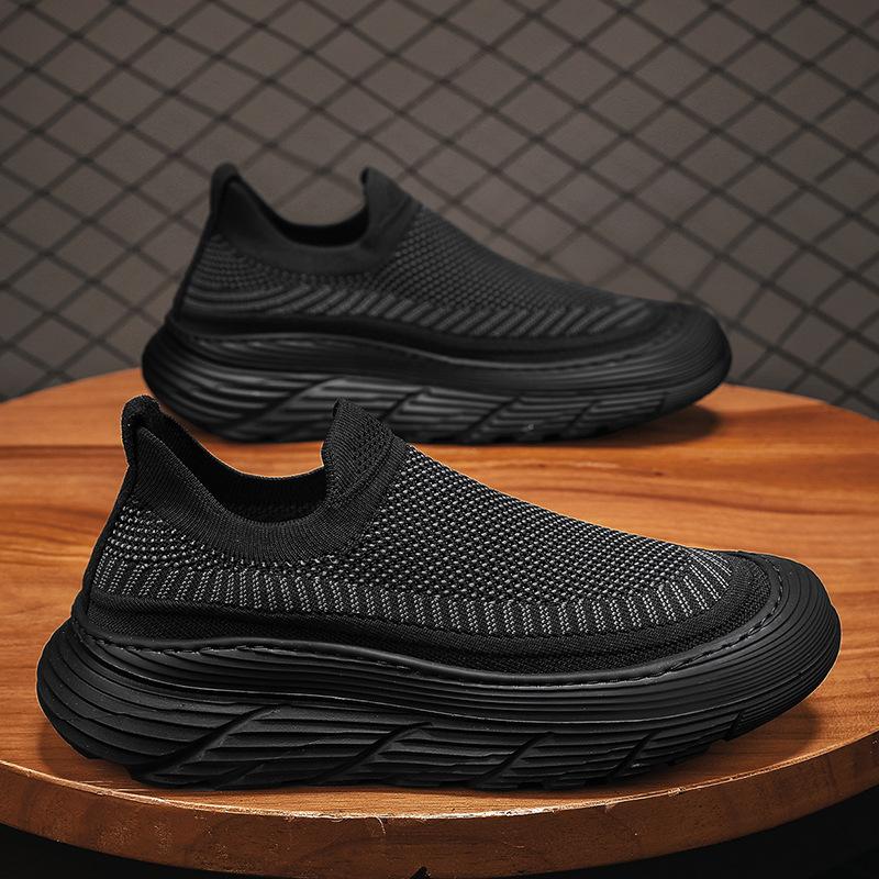 Summer Men's Shoes New Fly-woven Mesh Breathable Sports Shoes Thick Sole Heightening Lightweight Soft Sole Casual Board Shoes Men