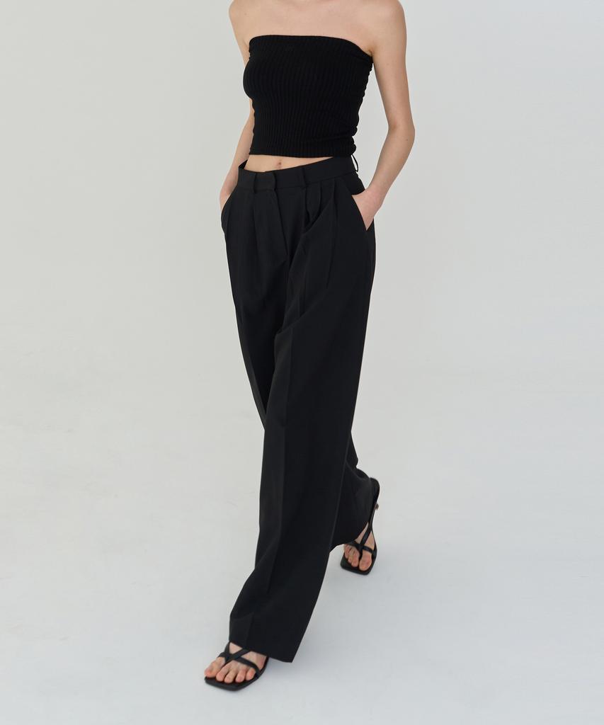 THEFRHT Three-Pintuck Summer Wool Pants (Black)