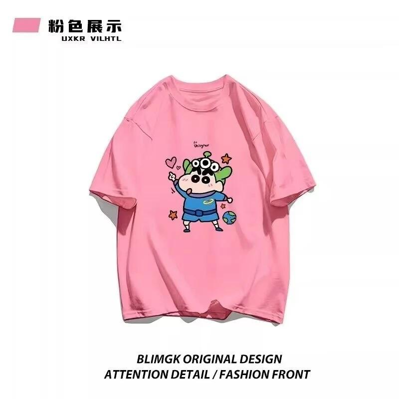 Crayon Anime Print Loose 100% Pure Cotton Short-sleeved Men's Breathable Summer Casual Creative High-quality T-shirt