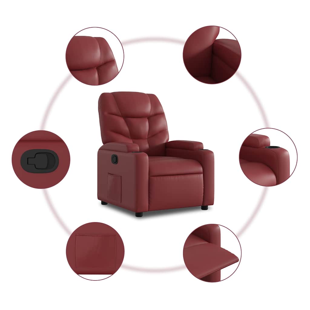 Recliner Chair Burgundy Synthetic Leather
