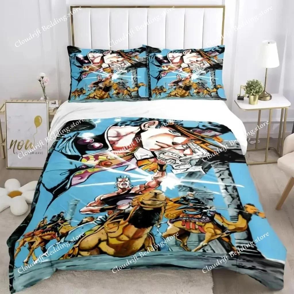JOJO Anime Print Three Piece Bedding Set Fashion Article Boys Or Adults For Beds Quilt Covers Pillowcases Bedding Set Gift026