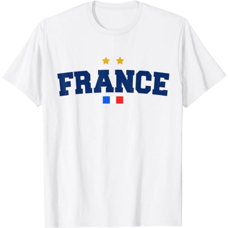 T-shirt Drapeau France Football Fierté Française Tee France Football Deux Étoiles Vêtement Troisième Chargement Français Sport Fan de Foot Maillot d'Équipe