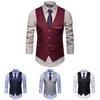Pockets Removable White Strips Suit Vest Classic Solid Color Men Business Waistcoat Workwear