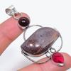 Natural Cappuccino Jasper, Rubillite 925 Sterling Silver Pendant 2.80" V1l37