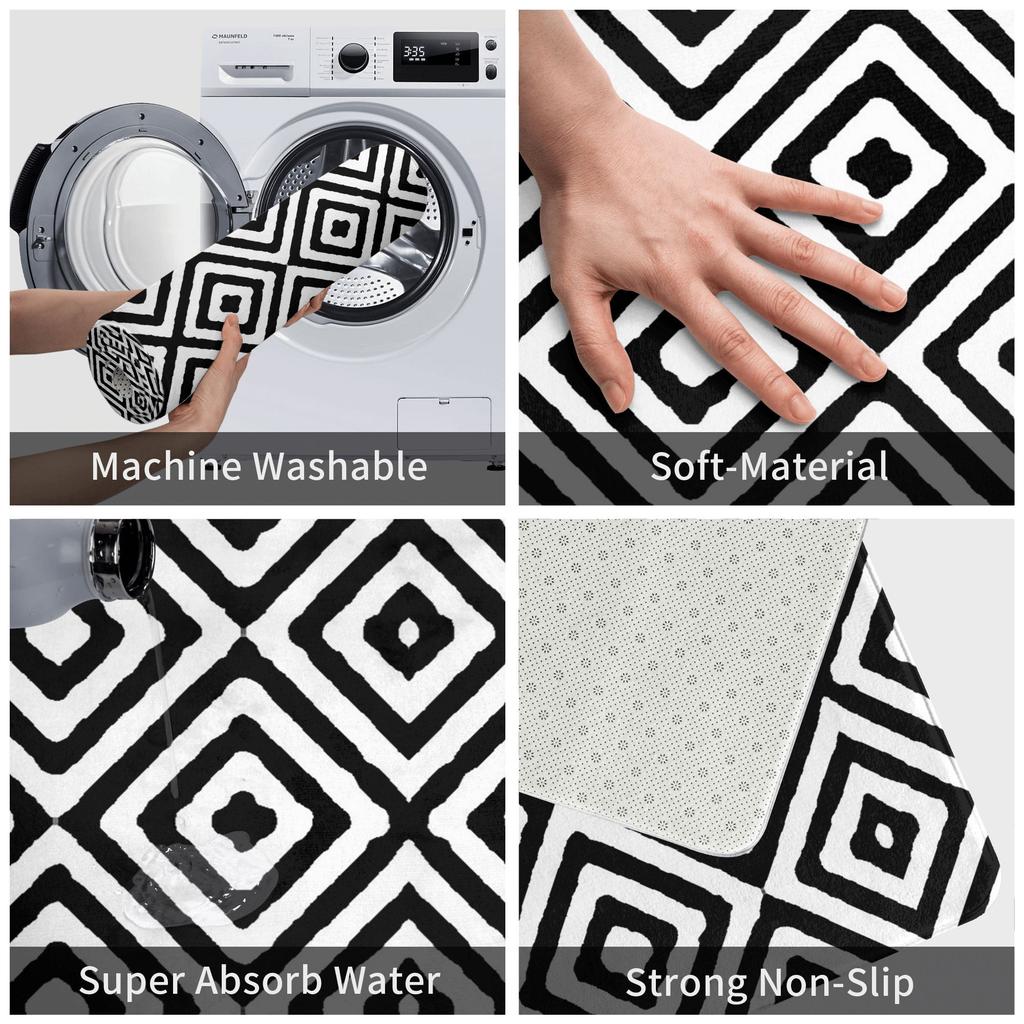 SVART OCH VITT GEOMETRISKT DIAMANTMÖNSTER FRÅN OZCUSHIONSTOO Halkfri Dörrmatta Golvmatta Entré Hem Vardagsrum Fotplatta Mattor