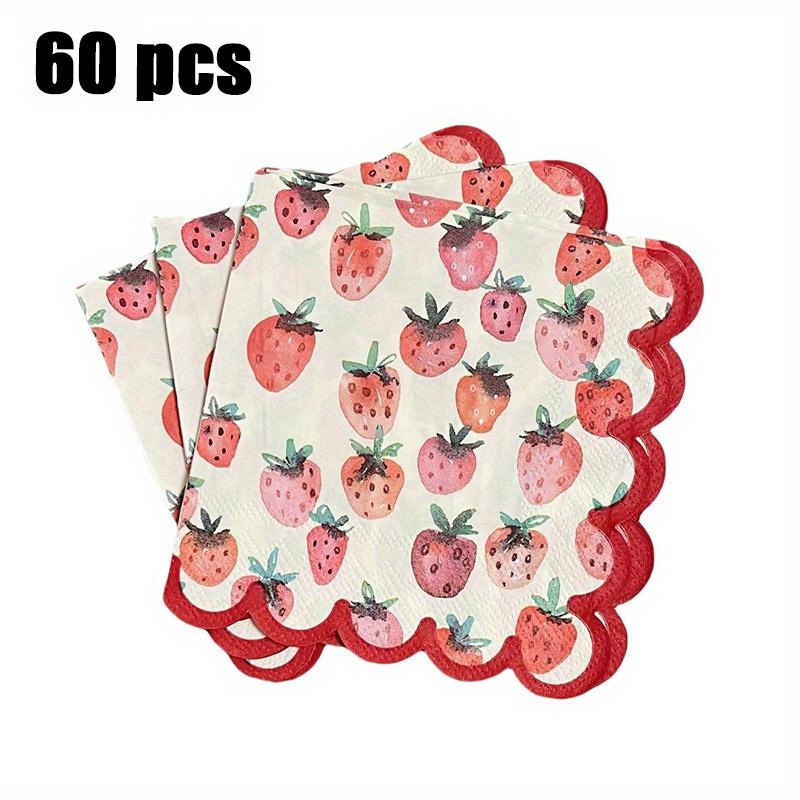 1Set/60pcs red strawberry print trimmed cocktail tissue, bar party paper, perfect for parties, birthdays and special occasions