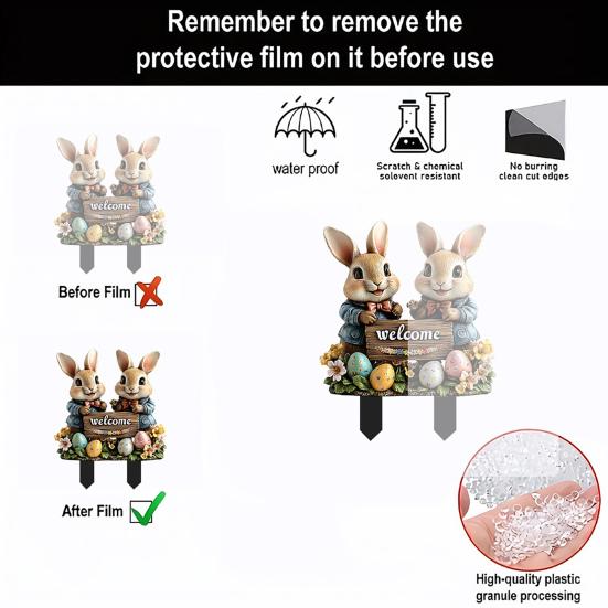 Ostergartenstecker, 2D-Acryl, Hase, Hof-Dekorationsstecker, Cartoon-Kaninchen, farbige Eier, Willkommensschild, Stecker, Feengarten-Zubehör für Rasen und Veranda