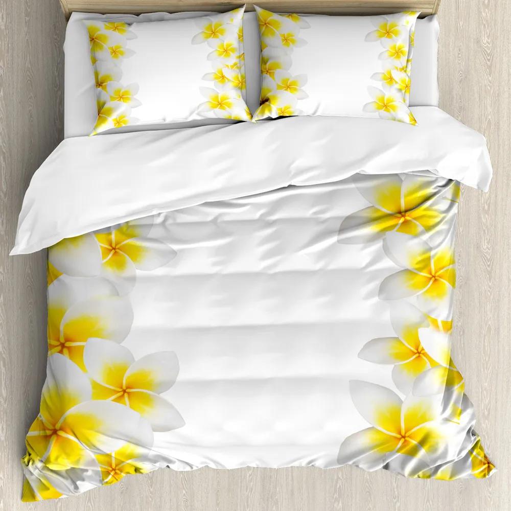 Hawaiian Duvet Cover Set Exotic Floral Island Theme Tropical Hawaii Flowers Pattern Polyester Bedding Set Double Queen King Size