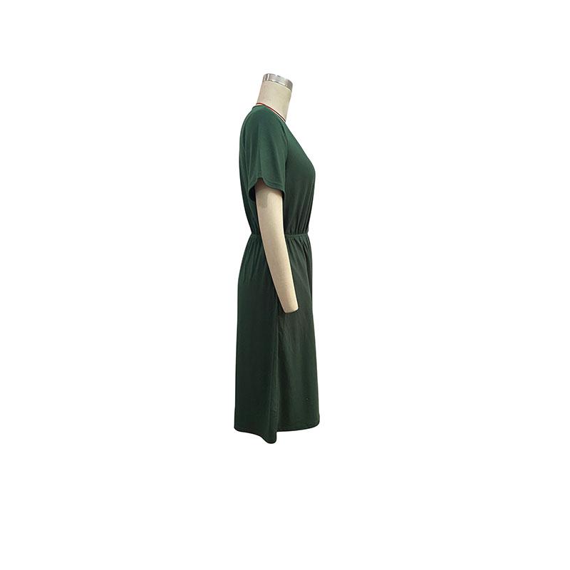 Summer Women's Sweetheart V Neck Solid Color Split  Short Sleeve A Line Dress