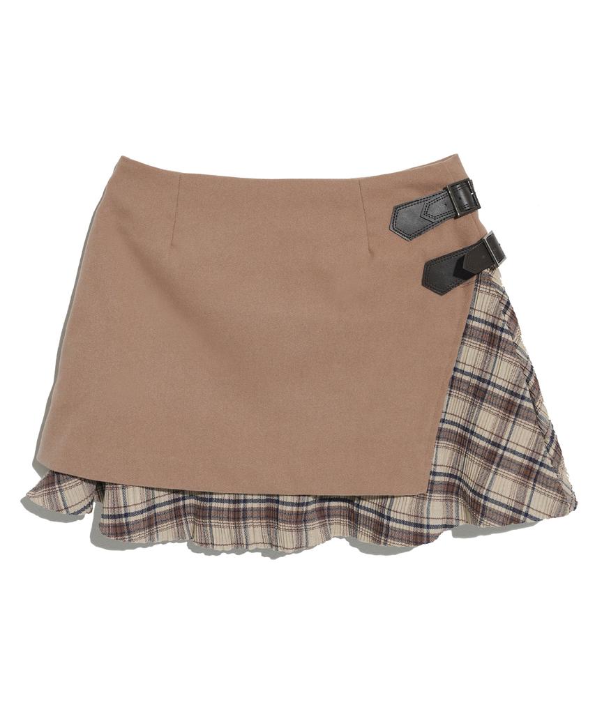 High School Disco Layered Buckle Skirt_Beige
