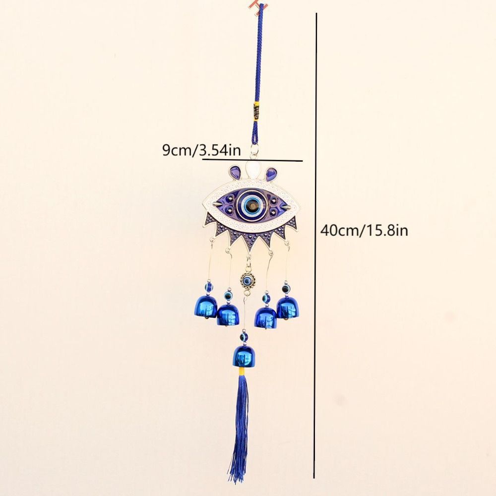 Flower Plate Evil Eyes WindBell Lucky Turkish Wall Decor Feng Shui Hanging Bell Blessing Protection Metal Blue Eye Wind Chime