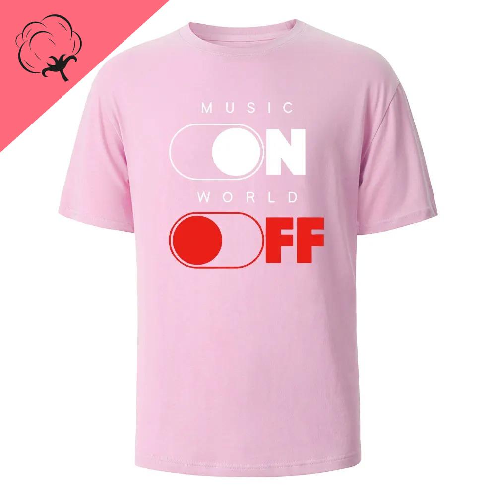 Music on World Off Graphic Printed Cotton Tshirt Breathable and Comfortable Summer Daily Round Neck Mens Wear
