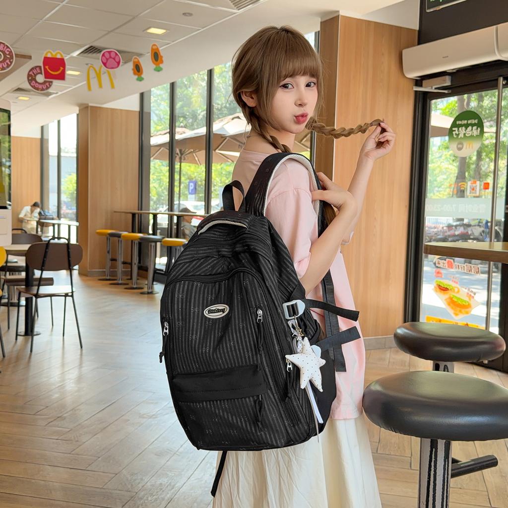 Schoolbag New Striped Spring Outing High Value Soft Girl Cute Middle School Student Backpack Small Fresh Backpack