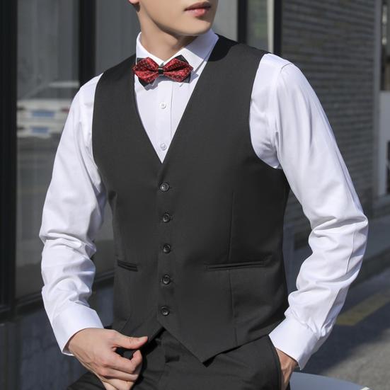 Men Suit Waistcoat V-neck Sleeveless Single Breasted Suit Vest with Pockets Solid Color Ergonomic
