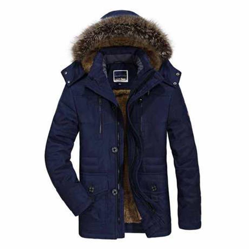 Autumn and Winter Clothes Medium and Long Cotton-padded Clothes Men's Velvet Thickened Large Size Middle-aged and Elderly Warm Cotton-padded